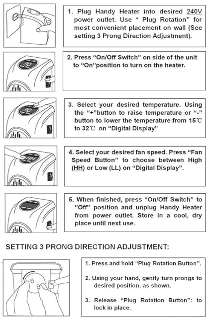 Electric Handy Room Heater Compact Plug-in||The Wall Outlet Space Heater 400Watts Garage Bathroom Home||Handy Air Warmer Blower Adjustable Timer Digital Display for Office/Camper