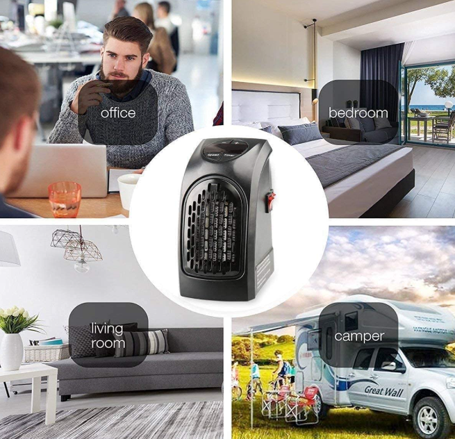 Electric Handy Room Heater Compact Plug-in||The Wall Outlet Space Heater 400Watts Garage Bathroom Home||Handy Air Warmer Blower Adjustable Timer Digital Display for Office/Camper