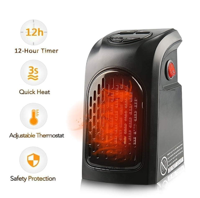 Electric Handy Room Heater Compact Plug-in||The Wall Outlet Space Heater 400Watts Garage Bathroom Home||Handy Air Warmer Blower Adjustable Timer Digital Display for Office/Camper