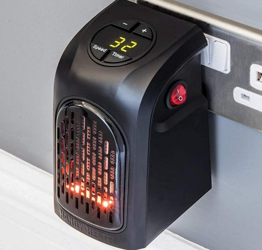 Electric Handy Room Heater Compact Plug-in||The Wall Outlet Space Heater 400Watts Garage Bathroom Home||Handy Air Warmer Blower Adjustable Timer Digital Display for Office/Camper