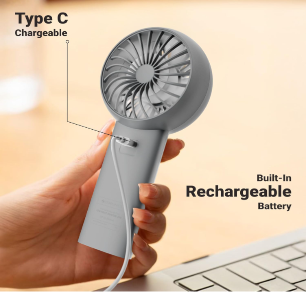 Portable Hand Fan, Upto 12h Backup, 3600mAh Rechargeable Battery, 5 Speed Modes, Upto 5.9m/s Airflow, LED Display, for Travel, Makeup, Office, Home