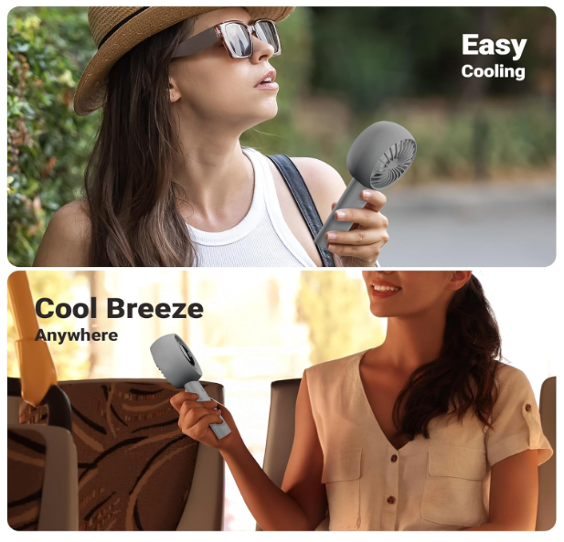 Portable Hand Fan, Upto 12h Backup, 3600mAh Rechargeable Battery, 5 Speed Modes, Upto 5.9m/s Airflow, LED Display, for Travel, Makeup, Office, Home