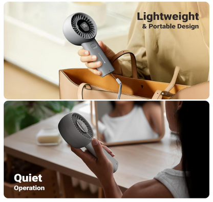 Portable Hand Fan, Upto 12h Backup, 3600mAh Rechargeable Battery, 5 Speed Modes, Upto 5.9m/s Airflow, LED Display, for Travel, Makeup, Office, Home