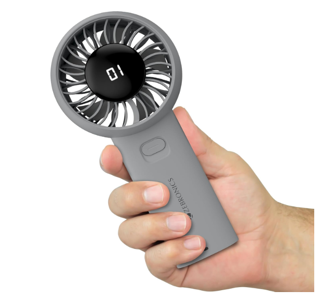 Portable Hand Fan, Upto 12h Backup, 3600mAh Rechargeable Battery, 5 Speed Modes, Upto 5.9m/s Airflow, LED Display, for Travel, Makeup, Office, Home