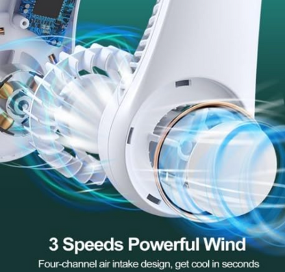 Portable Bladeless Neck Fan, Rechargeable 4000mAh Battery, 3 Speed Settings, Hands-Free Design, Multicolor