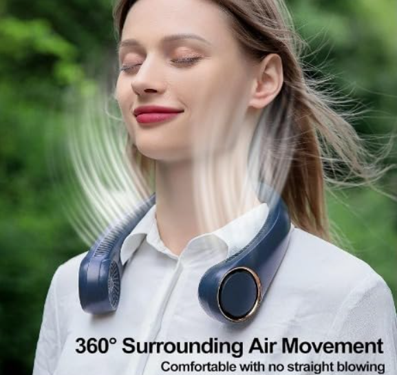 Portable Bladeless Neck Fan, Rechargeable 4000mAh Battery, 3 Speed Settings, Hands-Free Design, Multicolor