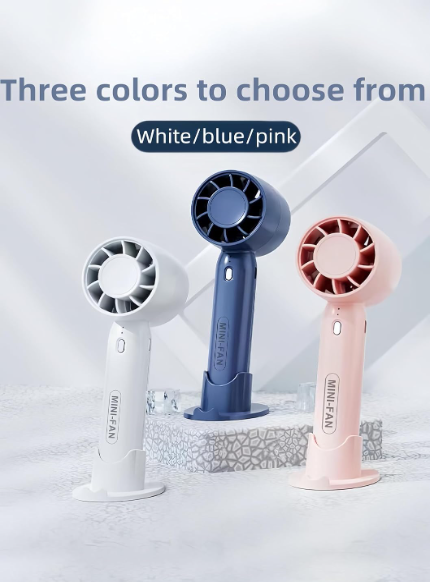 coku T-10 Handheld Mini Fan, Portable USB Rechargeable Fan With Base - 3 Speed Powerful & Quiet Personal Cooling Blower for Travel/Makeup/Outdoor, Cute Gifts for Women, Girl, Men (Blue)