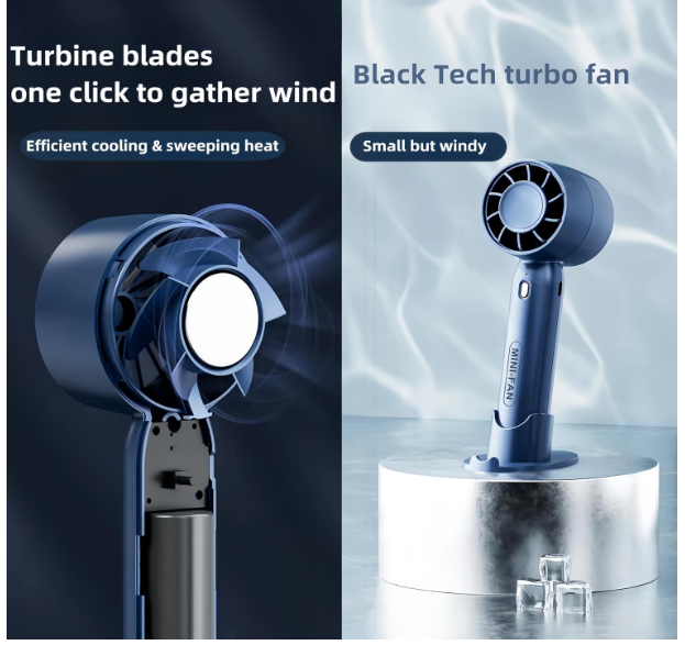 coku T-10 Handheld Mini Fan, Portable USB Rechargeable Fan With Base - 3 Speed Powerful & Quiet Personal Cooling Blower for Travel/Makeup/Outdoor, Cute Gifts for Women, Girl, Men (Blue)