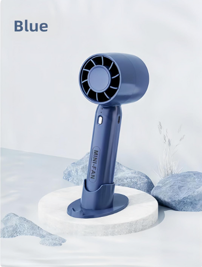 coku T-10 Handheld Mini Fan, Portable USB Rechargeable Fan With Base - 3 Speed Powerful & Quiet Personal Cooling Blower for Travel/Makeup/Outdoor, Cute Gifts for Women, Girl, Men (Blue)