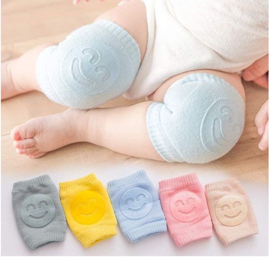 Pack of 3 Pair Baby Smiley Knee Pads for Crawling,Anti-Slip Padded Stretchable Elastic Cotton Soft Breathable Comfortable Knee Cap Elbow Safety Protector Random Color,All Color