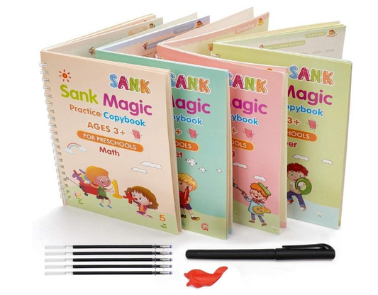 Eclet Magic Book for Kids, Sank Magic Practice Copybook, (4 Book+10 Refill+1 Pen+1 Grip) Number Tracing Book for Pre-Schoolers with Pen, Magic Calligraphy Copybook Set Writing Tool for Kids(F)