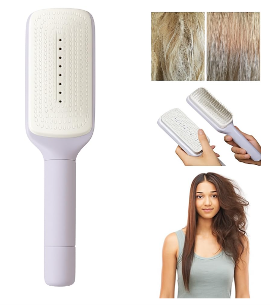 Self-Cleaning Anti-Static Massage Comb, 4-in-1 Hairbrush for Smooth Tangle-Free Hair, Hair Brushes for Women