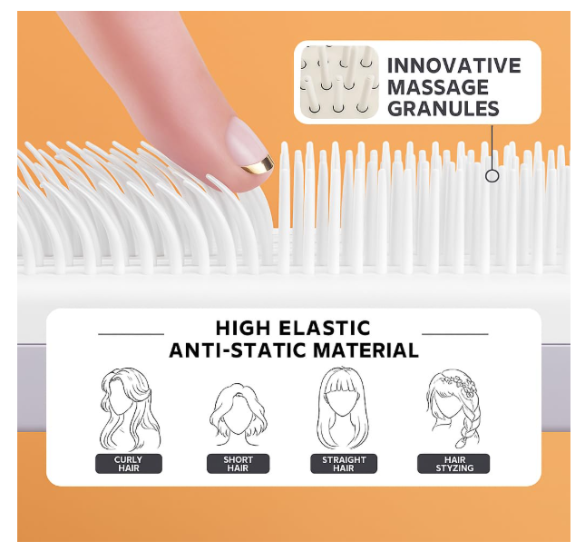 Self-Cleaning Anti-Static Massage Comb, 4-in-1 Hairbrush for Smooth Tangle-Free Hair, Hair Brushes for Women