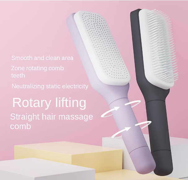 Self-Cleaning Anti-Static Massage Comb, 4-in-1 Hairbrush for Smooth Tangle-Free Hair, Hair Brushes for Women