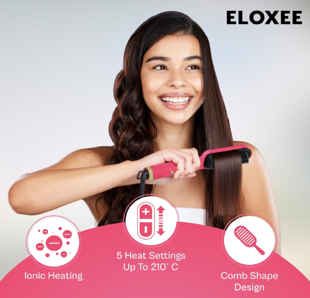 Hair Styler Comb – 5-in-1 Electric Hair Styling Tool for Drying, Straightening, Curling, Combing & Volumizing – PTC Ceramic Heater & Negative Ion Technology – Auto Shut-Off (Green)