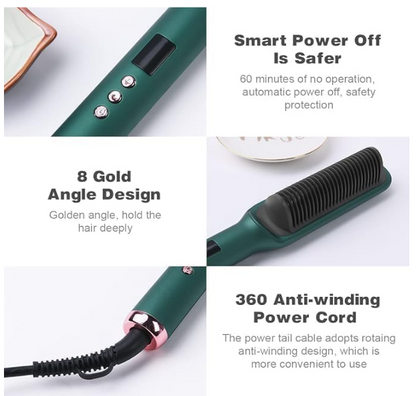 Hair Styler Comb – 5-in-1 Electric Hair Styling Tool for Drying, Straightening, Curling, Combing & Volumizing – PTC Ceramic Heater & Negative Ion Technology – Auto Shut-Off (Green)