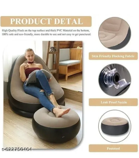 Inflatable Sofa with Household Air Pump - Air Inflatable Sofa Couch Chair with Footstool for Indoor & Outdoor in Livingroom, Bedroom, Reading room Office, Balcony, Garden, Courtyard