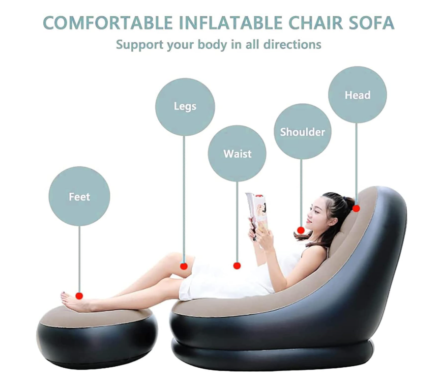 Inflatable Sofa with Household Air Pump - Air Inflatable Sofa Couch Chair with Footstool for Indoor & Outdoor in Livingroom, Bedroom, Reading room Office, Balcony, Garden, Courtyard