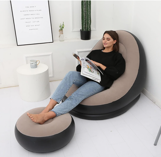 Inflatable Sofa with Household Air Pump - Air Inflatable Sofa Couch Chair with Footstool for Indoor & Outdoor in Livingroom, Bedroom, Reading room Office, Balcony, Garden, Courtyard
