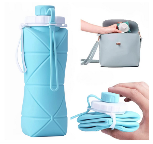 Folding Silicone Water Bottle Sports Water Bottle Outdoor Travel Portable Water Cup Running Riding Camping Hiking Kettle - 600 Ml - Blue