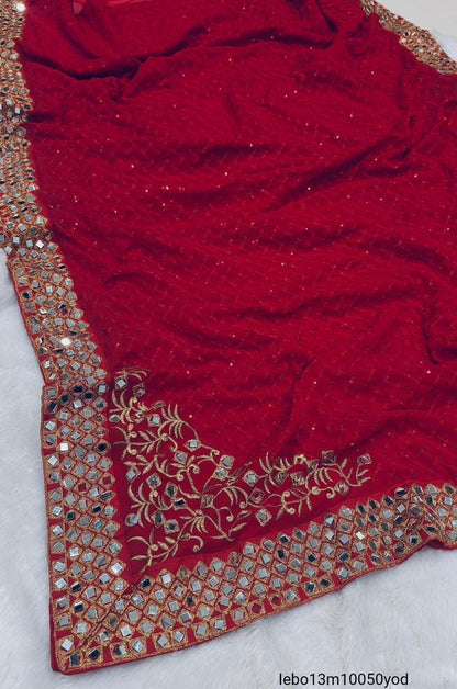 HEAVY EMBROIDERY  3MM SEQUNECE & THREND LACE BORDER LACE IN SAREE WITH ORGINAL MIRROR
