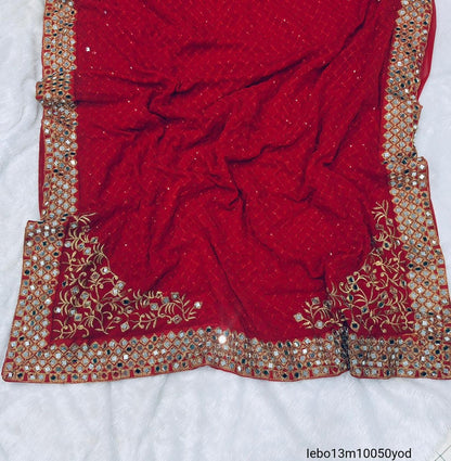 HEAVY EMBROIDERY  3MM SEQUNECE & THREND LACE BORDER LACE IN SAREE WITH ORGINAL MIRROR