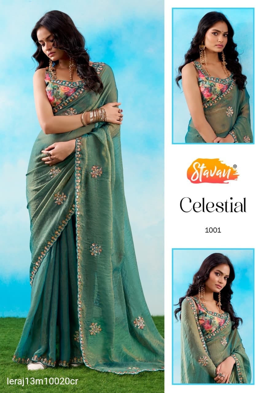 FANCY FABRIC WITH EMBROIDERY WORK SAREE