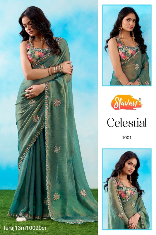 FANCY FABRIC WITH EMBROIDERY WORK SAREE