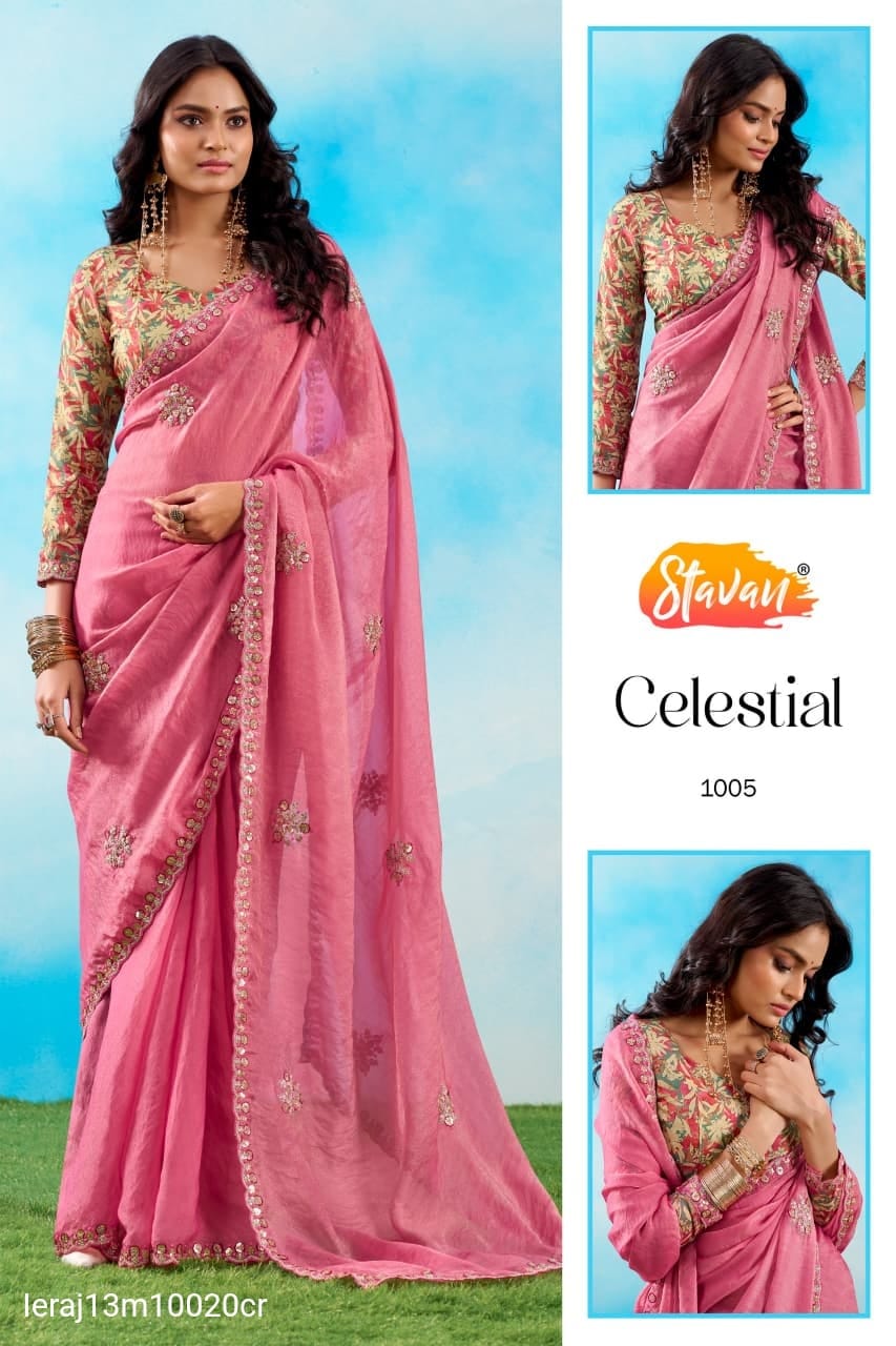 FANCY FABRIC WITH EMBROIDERY WORK SAREE