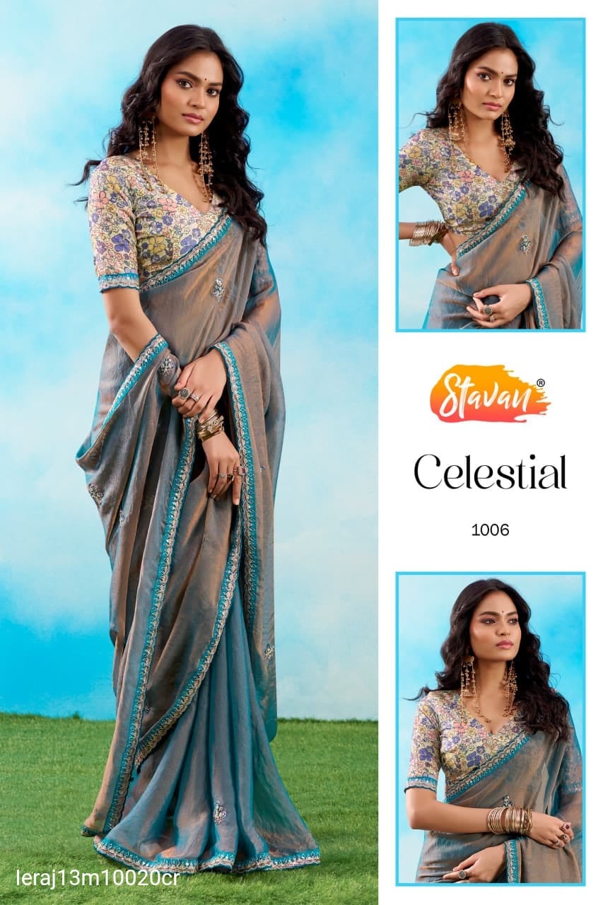 FANCY FABRIC WITH EMBROIDERY WORK SAREE