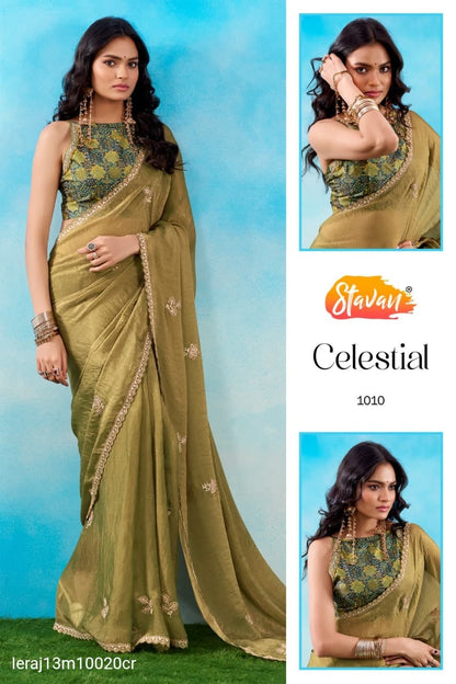 FANCY FABRIC WITH EMBROIDERY WORK SAREE