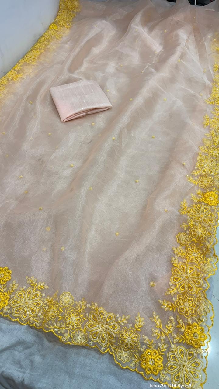 Heavy Thread Zari With Sequnce Border Exclusive Pattern Work Saree