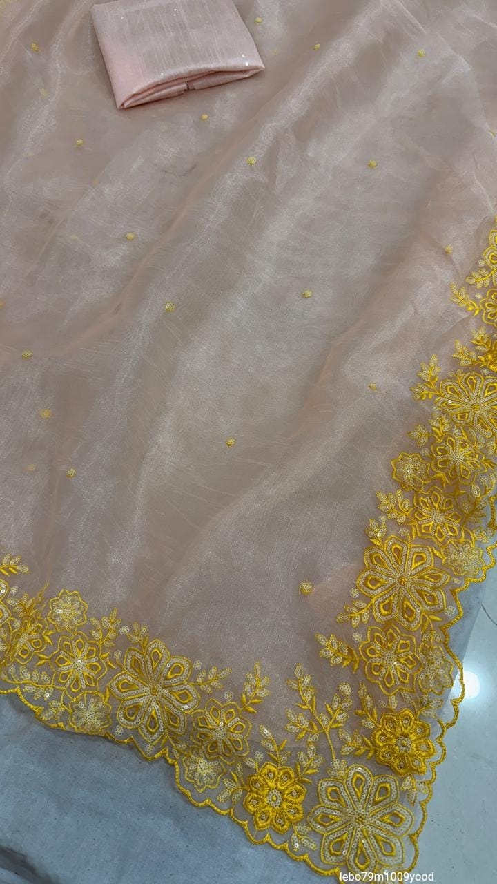 Heavy Thread Zari With Sequnce Border Exclusive Pattern Work Saree