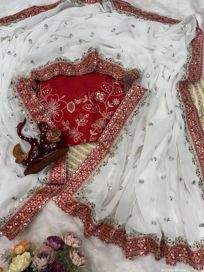 Sequins and dori embroidery with real mirrro work Saree