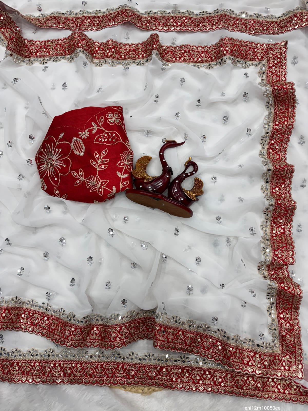 Sequins and dori embroidery with real mirrro work Saree