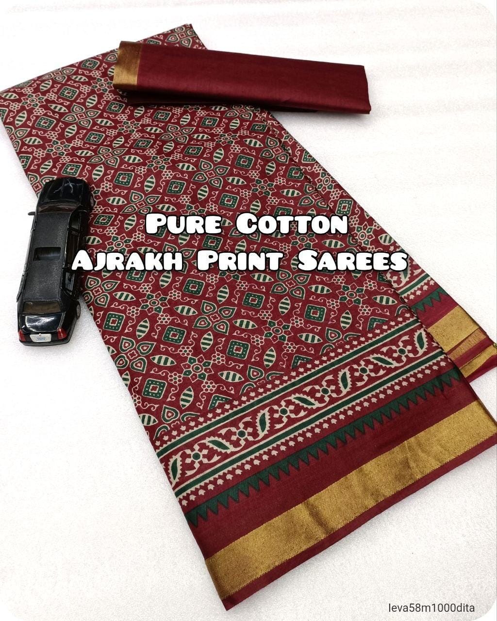 Cotton Handicraft Ajrakh Print Saree with Blouse Piece