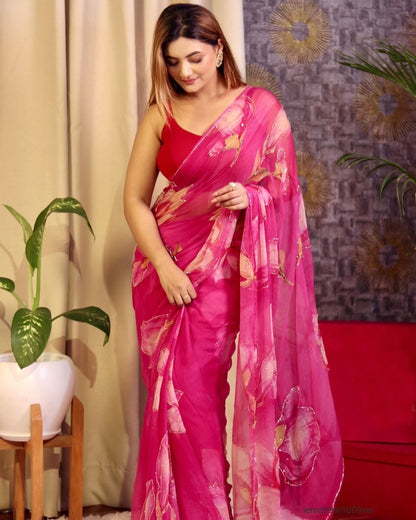 Floral print with cutdana work Saree