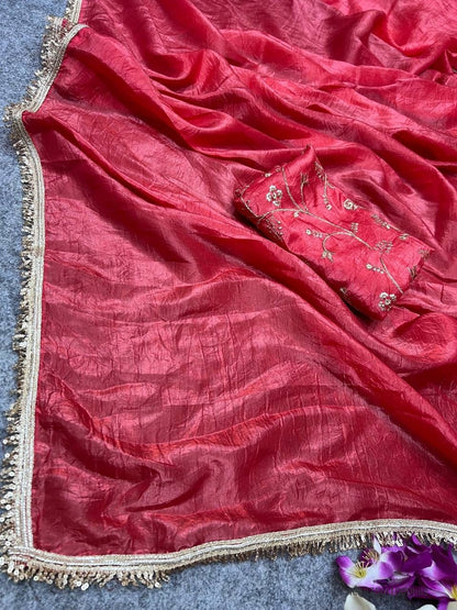 Gold Crush Tissue Silk Saree