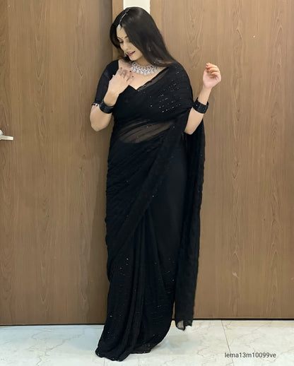 Fox Gorggte Saree With Beautiful Khatli Cut Dana Handwork Along With Hand Diamond Work