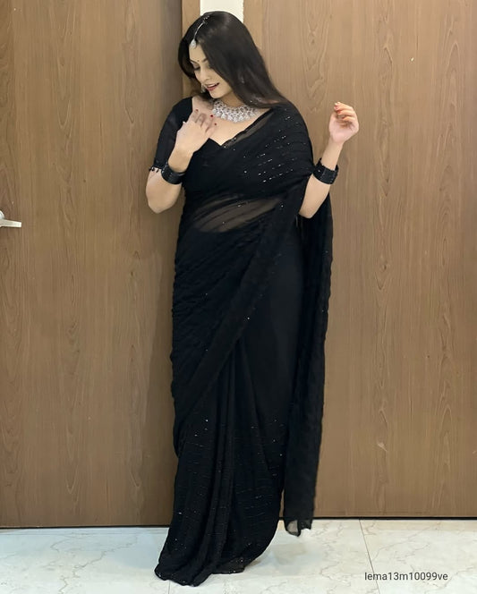 Fox Gorggte Saree With Beautiful Khatli Cut Dana Handwork Along With Hand Diamond Work