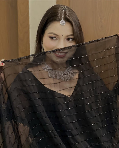 Fox Gorggte Saree With Beautiful Khatli Cut Dana Handwork Along With Hand Diamond Work