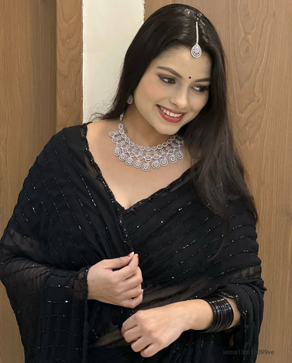 Fox Gorggte Saree With Beautiful Khatli Cut Dana Handwork Along With Hand Diamond Work