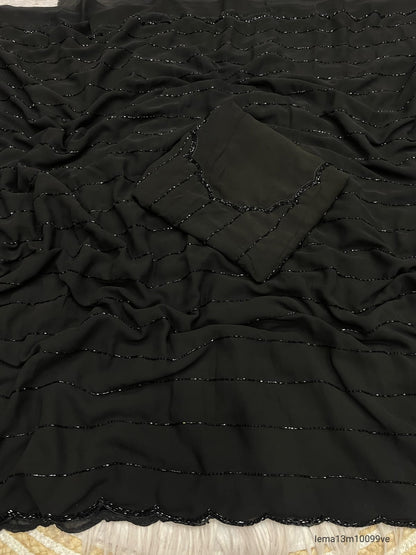 Fox Gorggte Saree With Beautiful Khatli Cut Dana Handwork Along With Hand Diamond Work