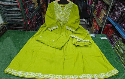 Anarkali Kurti with beautiful detailing embroidery work with pant and dupatta set