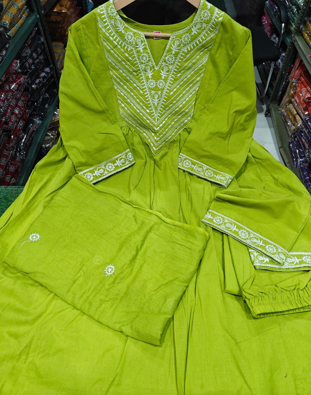 Anarkali Kurti with beautiful detailing embroidery work with pant and dupatta set