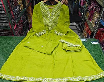 Anarkali Kurti with beautiful detailing embroidery work with pant and dupatta set