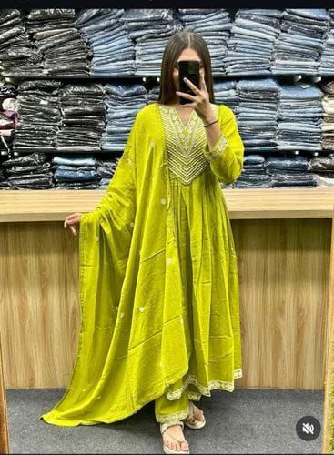 Anarkali Kurti with beautiful detailing embroidery work with pant and dupatta set