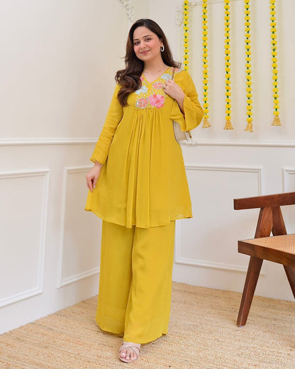 Nuvelle Womens Pure Cotton Embroidered Kurta Palazzo Set | Designer Festival Collection | Fully Stitched Ethnic Set