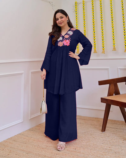 Nuvelle Womens Pure Cotton Embroidered Kurta Palazzo Set | Designer Festival Collection | Fully Stitched Ethnic Set