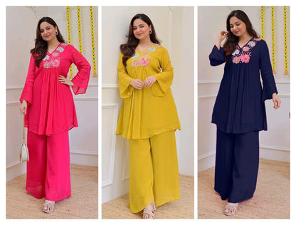 Nuvelle Womens Pure Cotton Embroidered Kurta Palazzo Set | Designer Festival Collection | Fully Stitched Ethnic Set